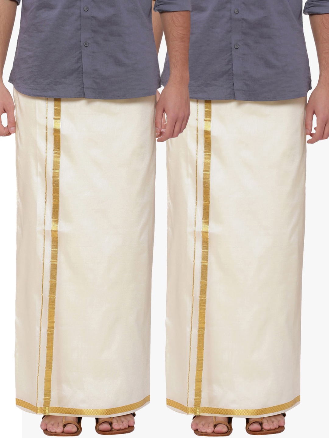 

Sethukrishna Men Pack Of 2 Cream-Coloured Solid Readymade Dhoti