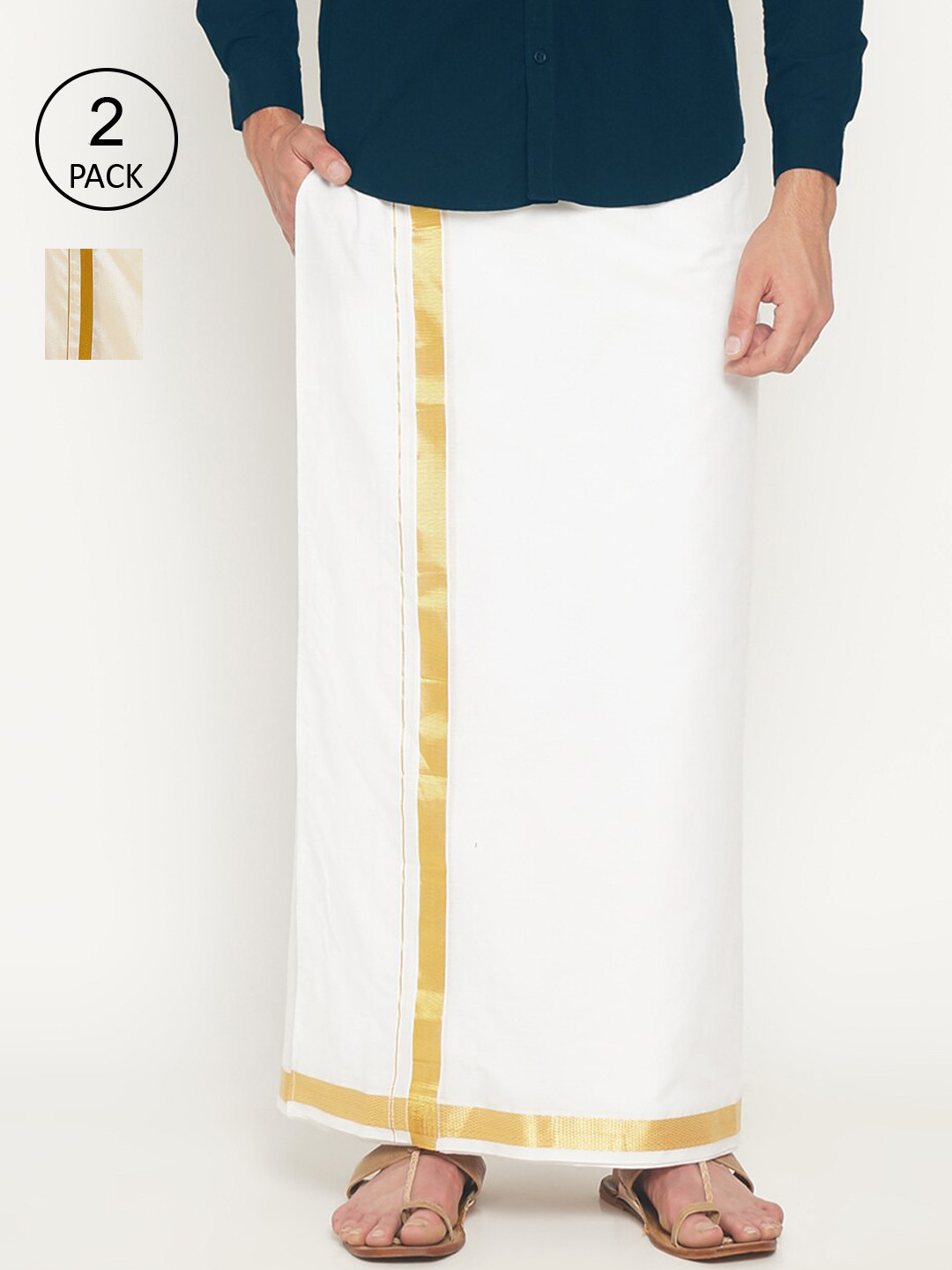 

Sethukrishna Men Pack Of 2 Cream-Coloured Readymade Dhoti