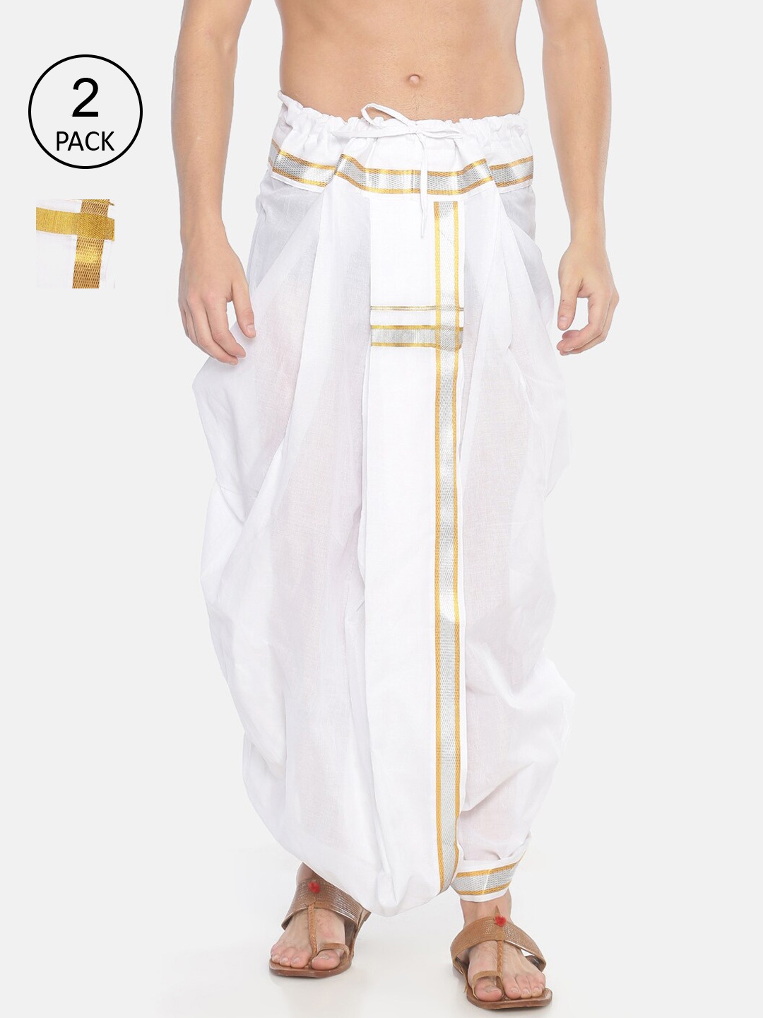 

Sethukrishna Men Pack of 2 Readymade Cotton Dhoti Pants, White