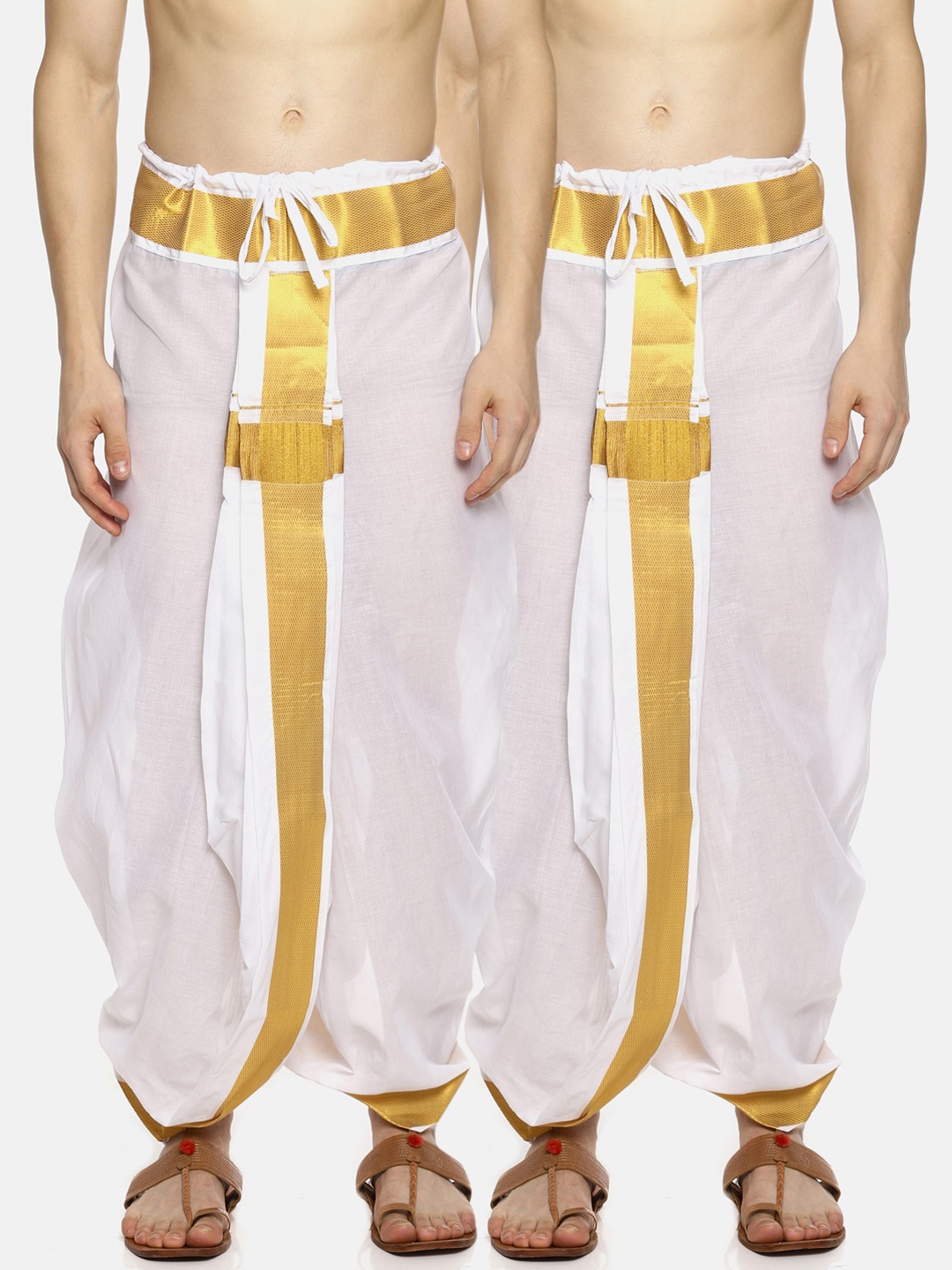 

Sethukrishna Men Pack Of 2 White Solid Cotton Readymade Dhoti Pants