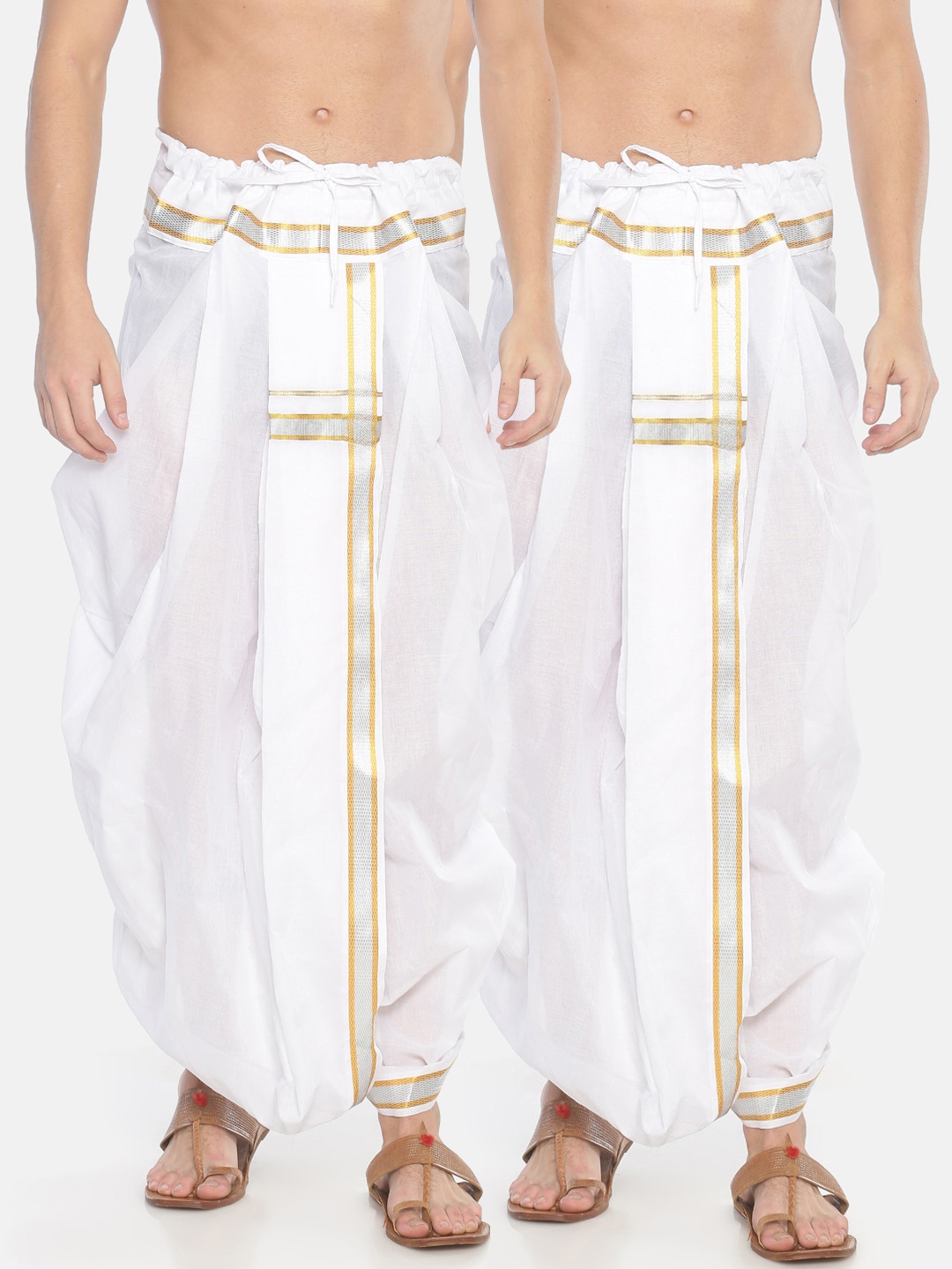 

Sethukrishna Men Pack Of 2 White Solid Readymade Cotton Dhoti Pants