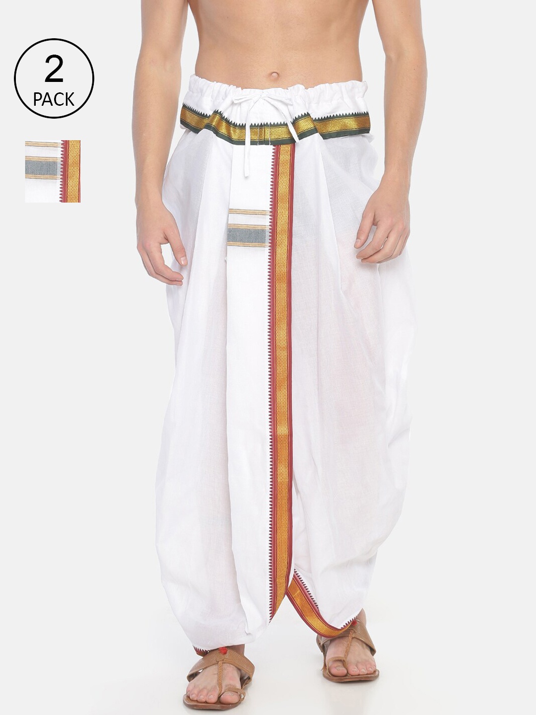 

Sethukrishna Men Pack Of 2 White Solid Cotton Readymade Dhoti Pants