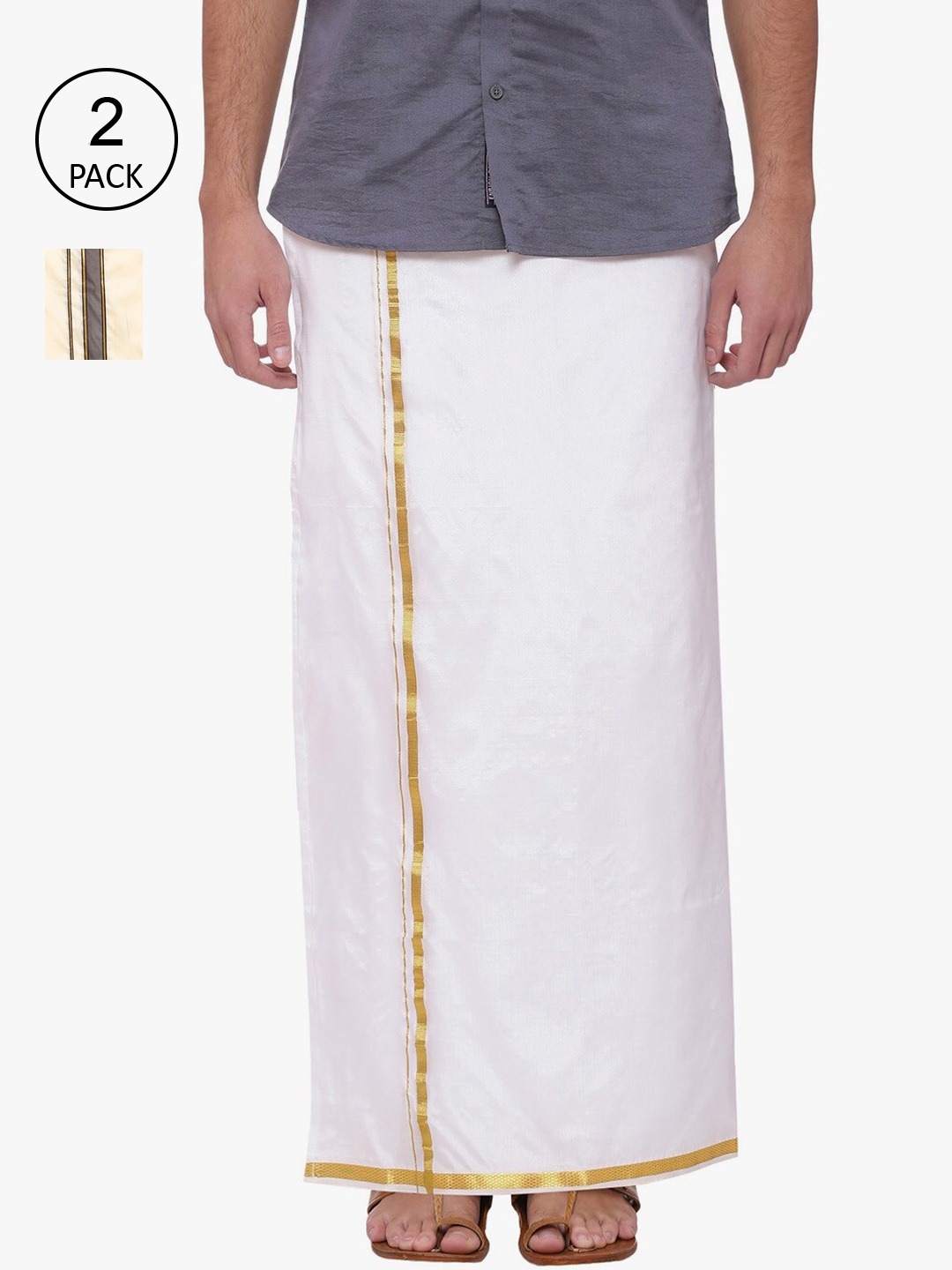 

Sethukrishna Men Pack Of 2 Solid Dhoti, Cream