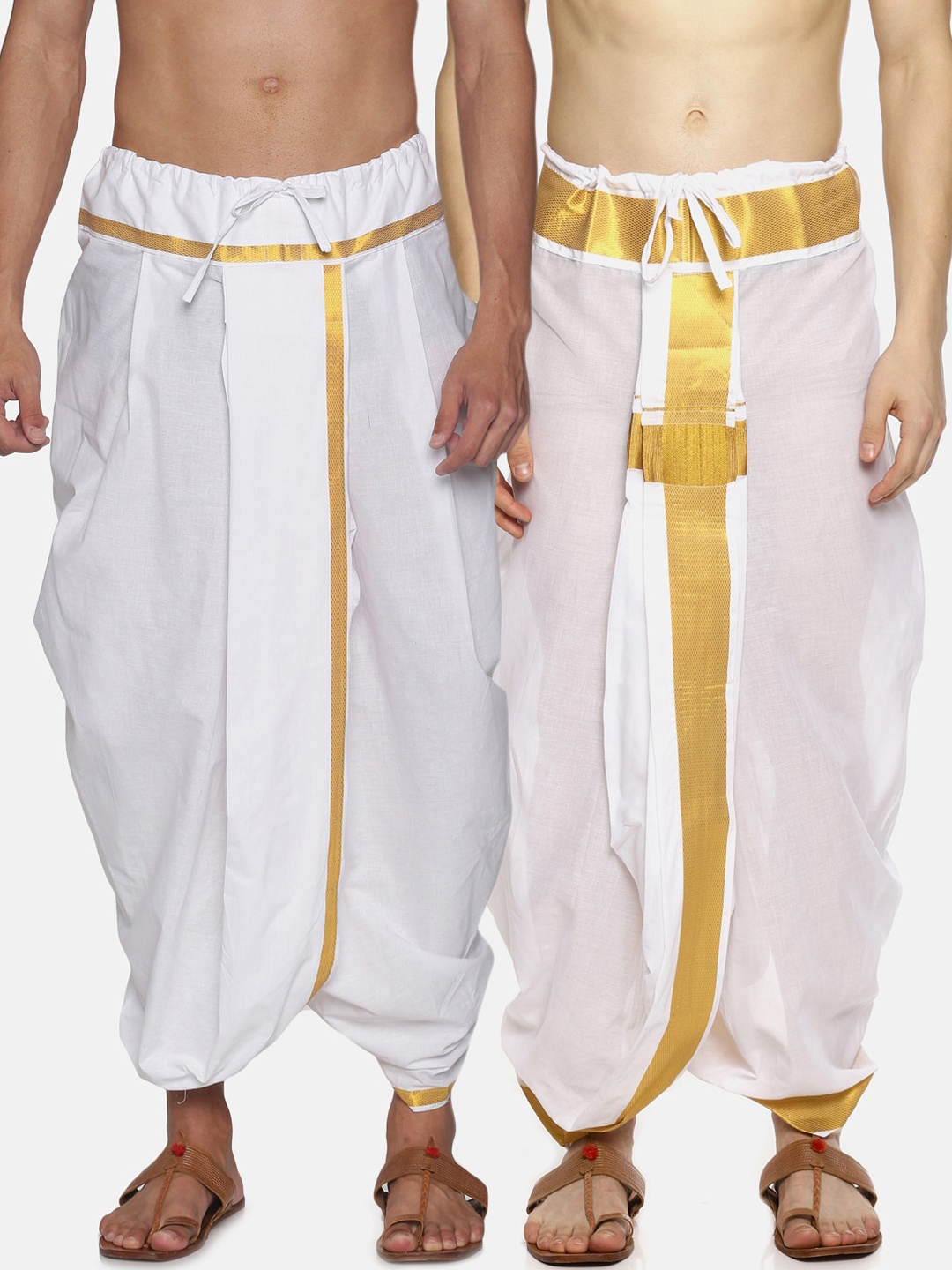 

Sethukrishna Men Pack Of 2 White Solid Cotton Readymade Dhoti Pants