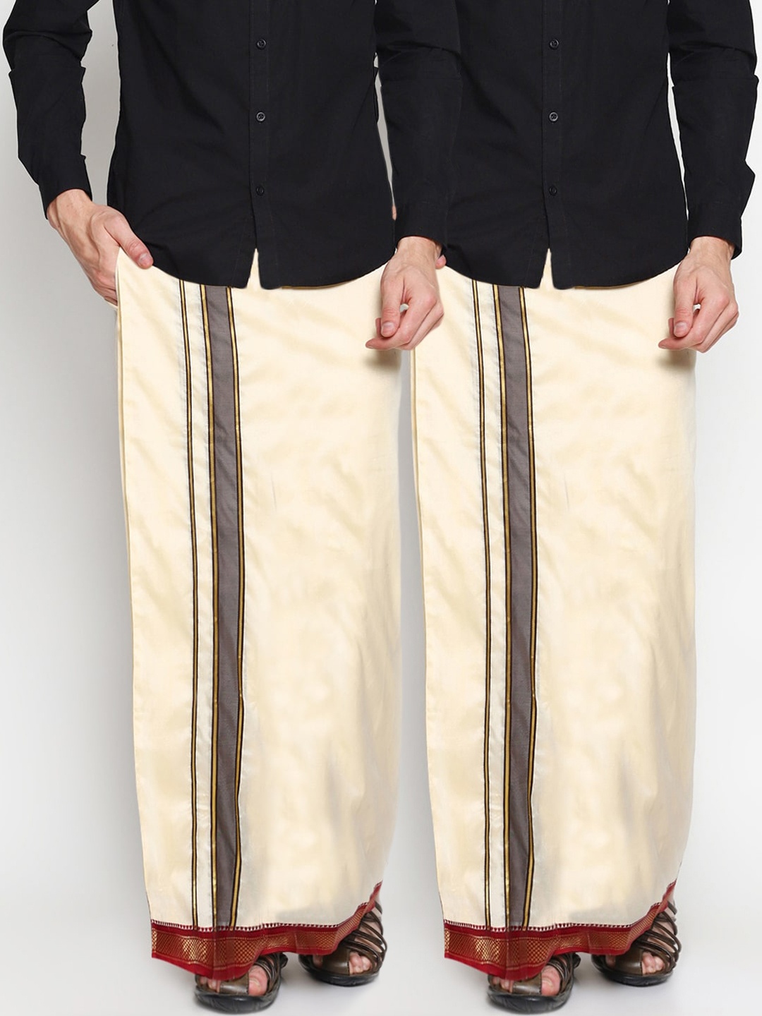 

Sethukrishna Men Pack Of 2 Cream-Coloured Solid Readymade Dhoti