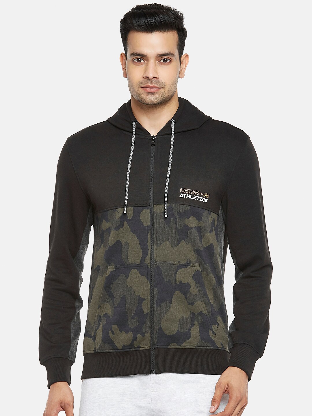 

Ajile by Pantaloons Men Black Printed Hooded Sweatshirt