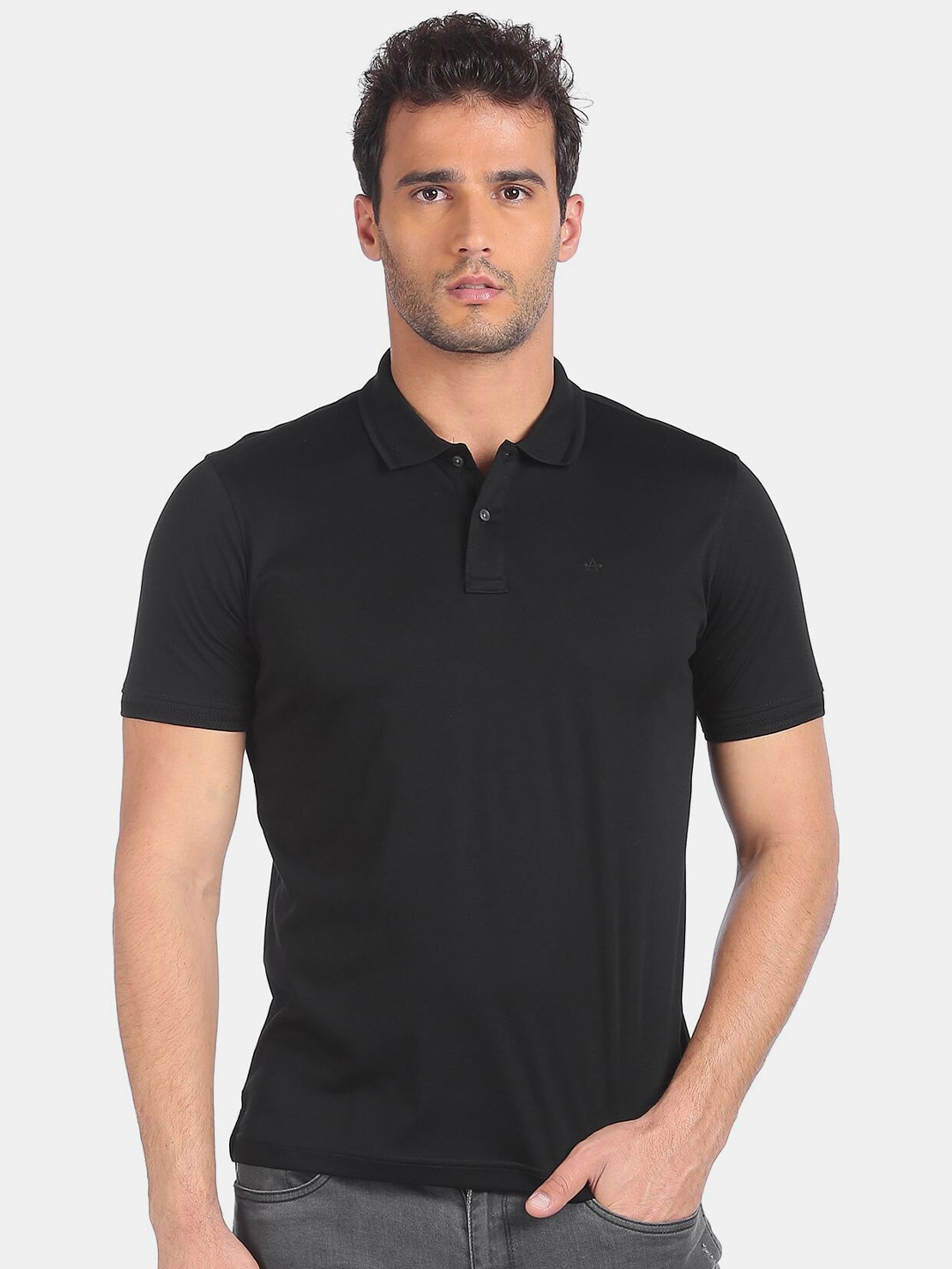 

Arrow Men Black Polo Collar T-shirt