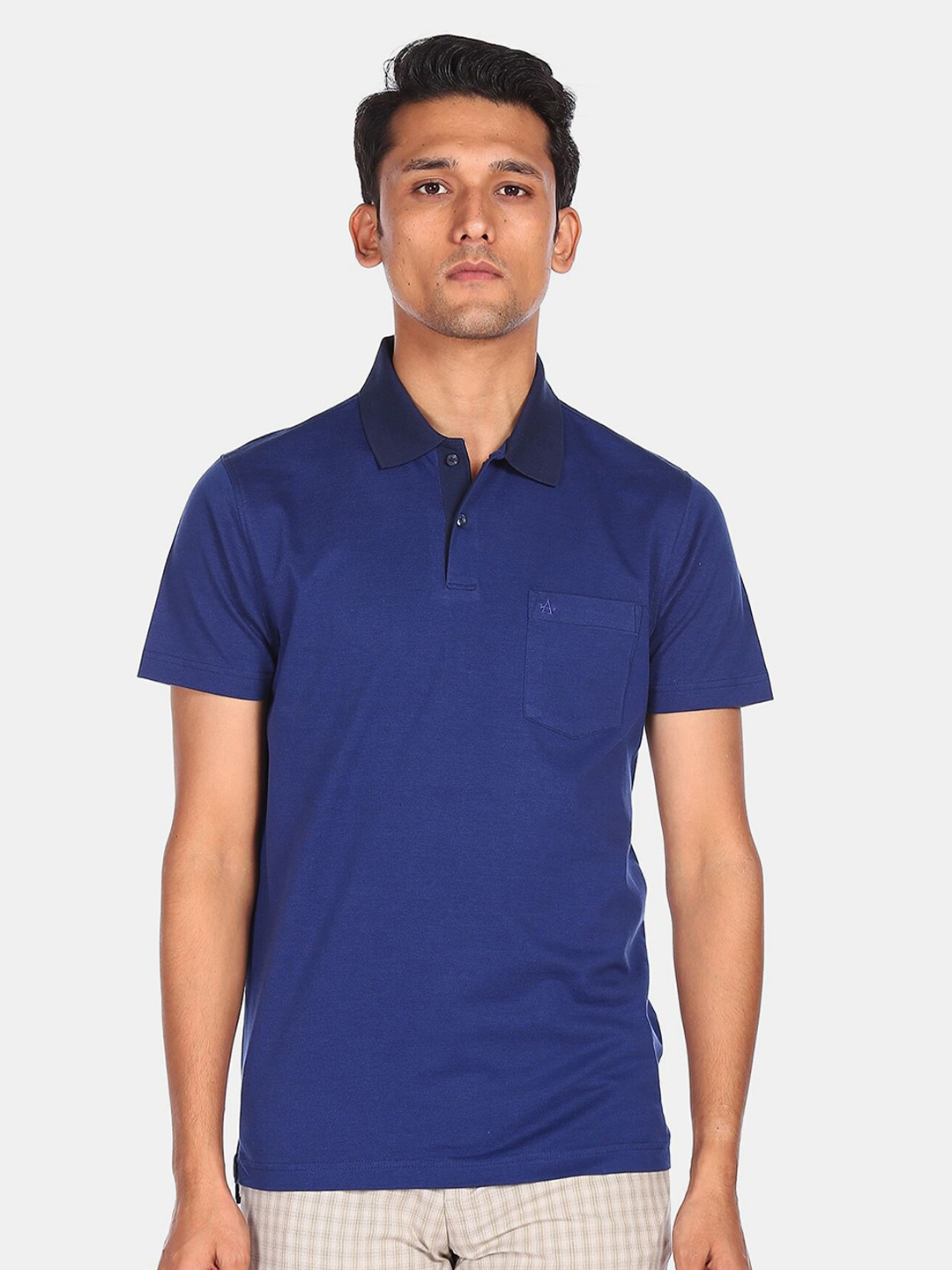 

Arrow Men Blue Polo Collar Pockets T-shirt