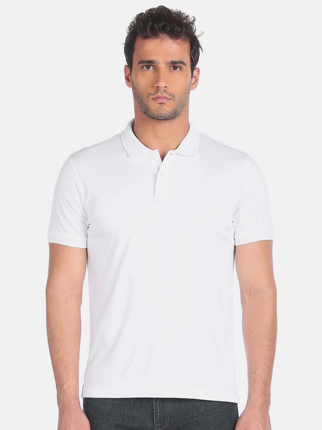 

Arrow Men White Polo Collar Pockets T-shirt
