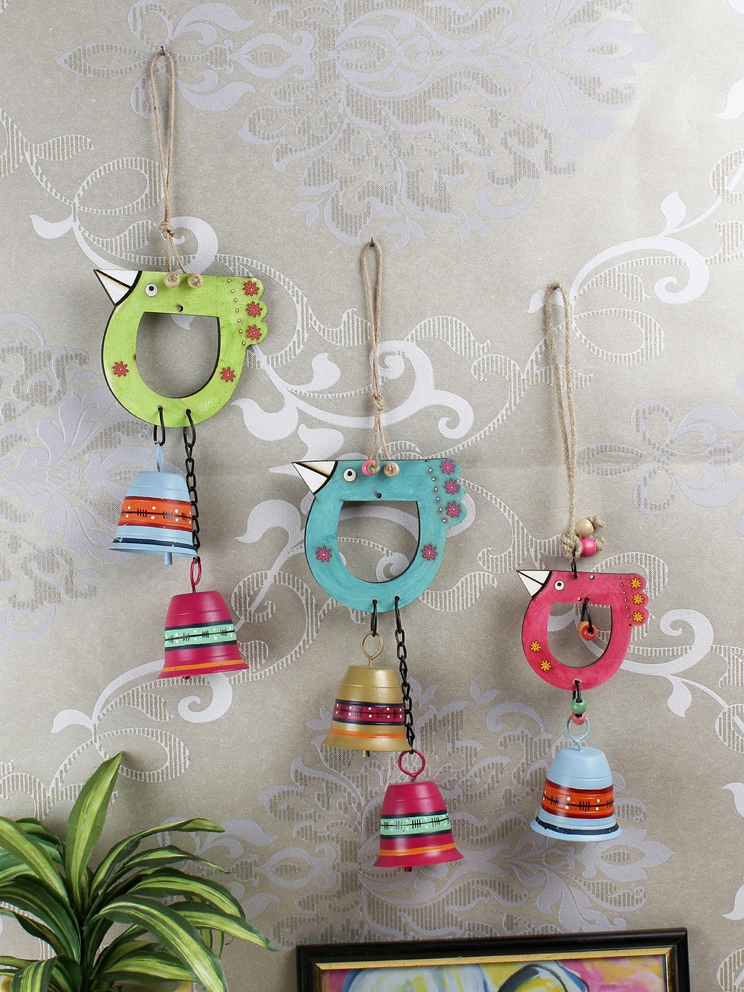 

VarEesha Set of 3 Bird Family Tinkle Bells Wind Chimes, Green