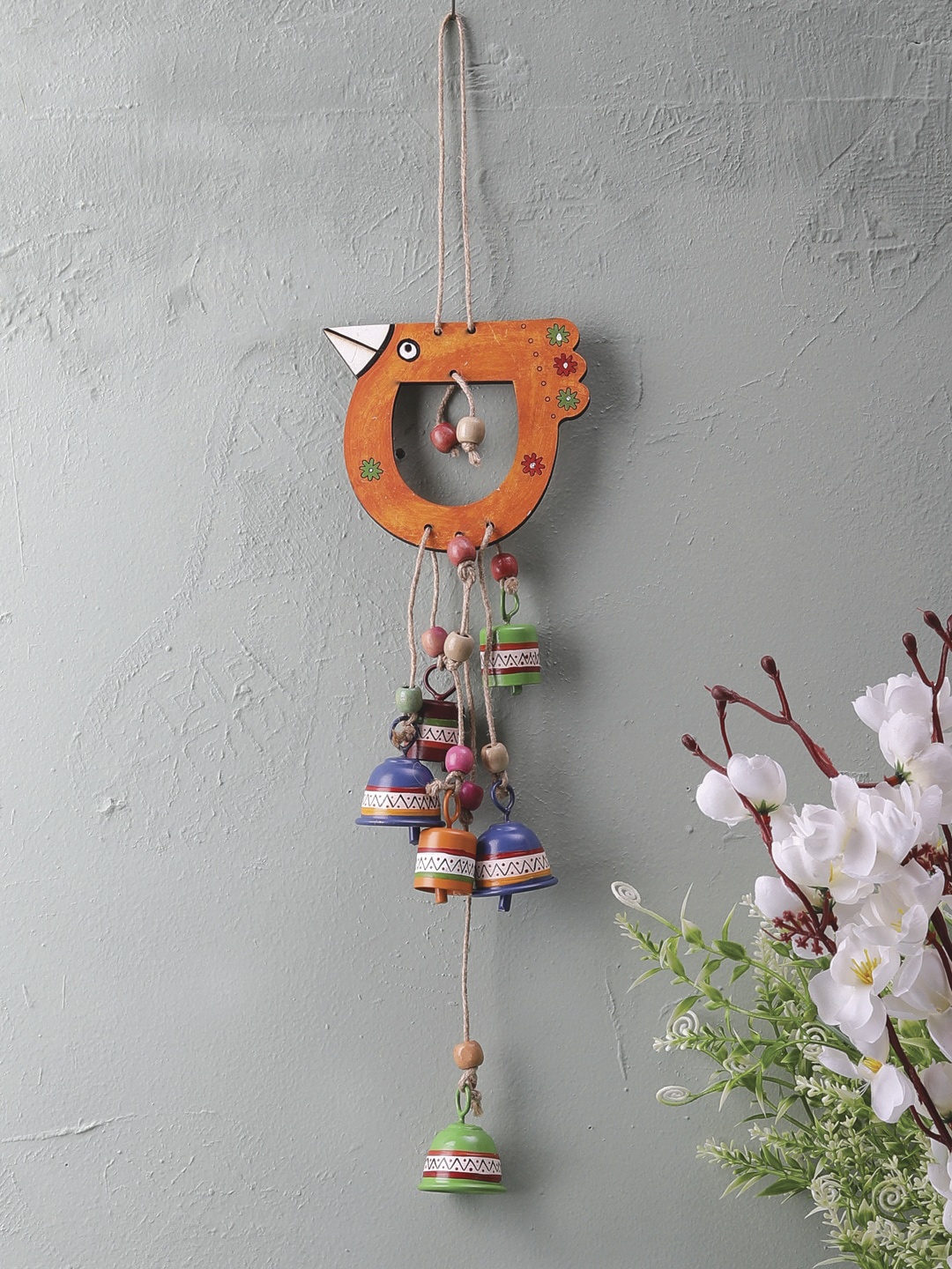 

VarEesha Mustard Tinkle Bells Orange Bird Wall Hanging Wind chime with Small Bells
