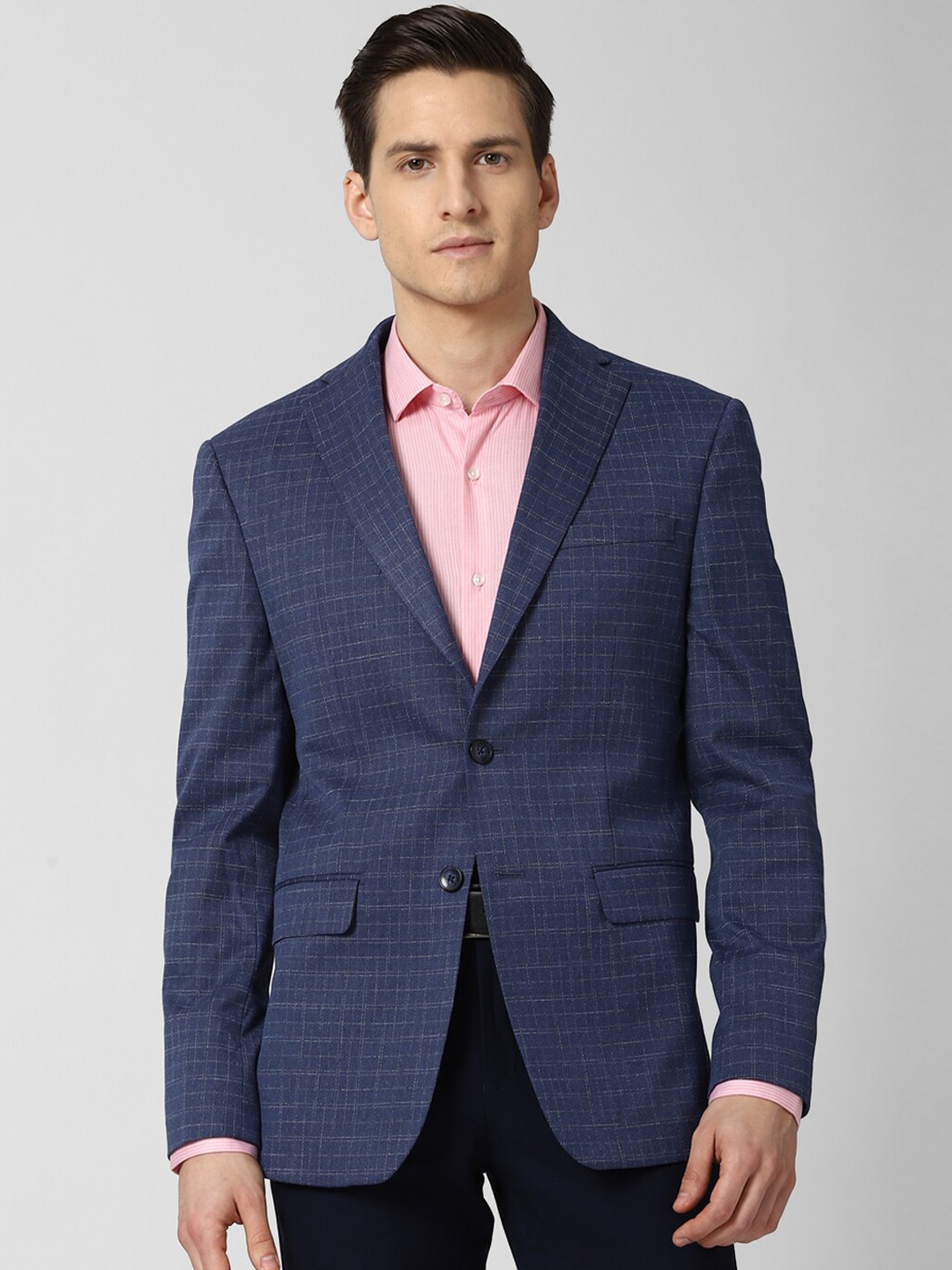 

Peter England Elite Men Navy Blue Checked Slim Fit Casual Blazer