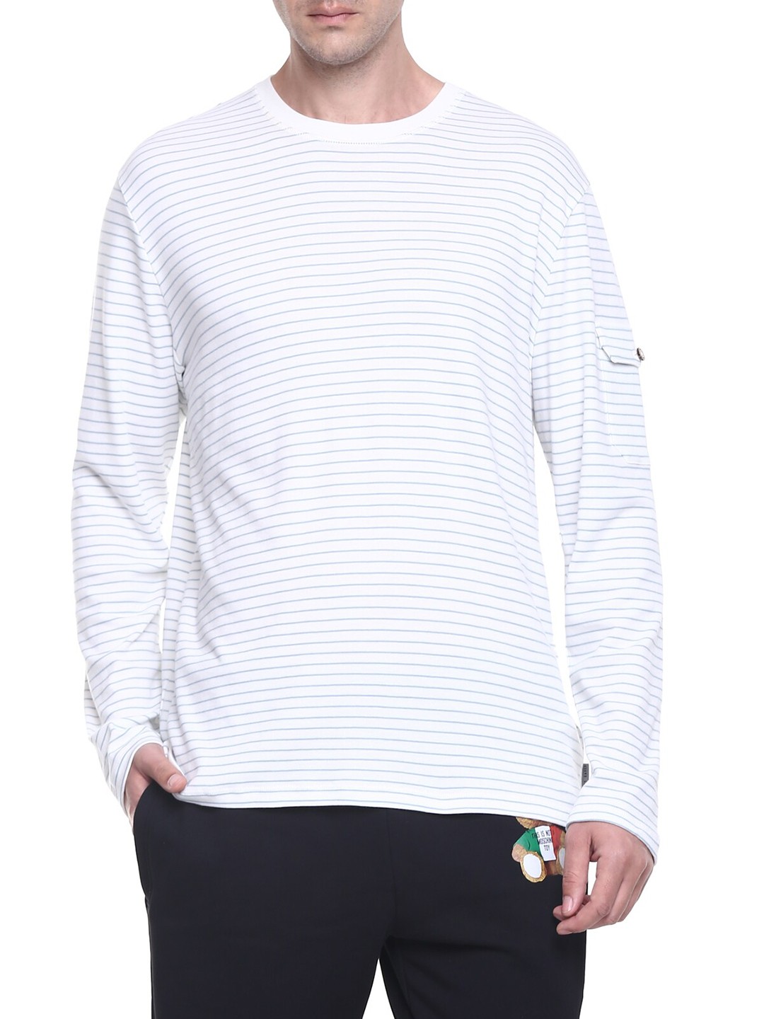 

Ted Baker Men White Striped Henley Neck Pockets T-shirt