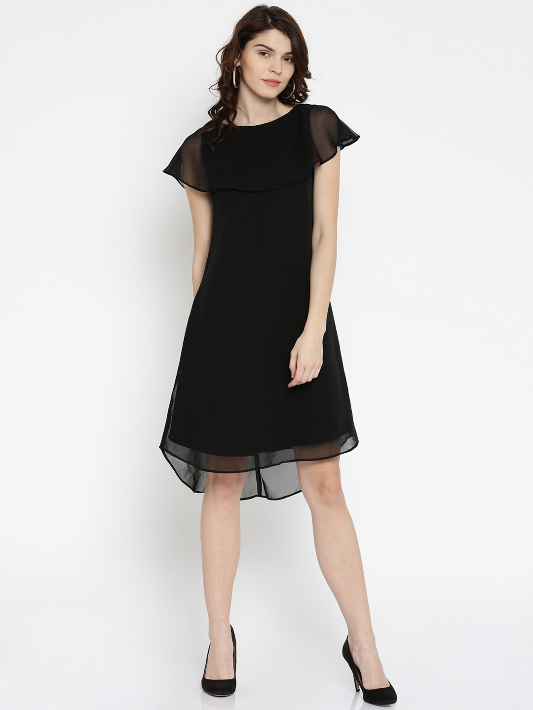 

RARE Women Black Solid Layered A-line Dress