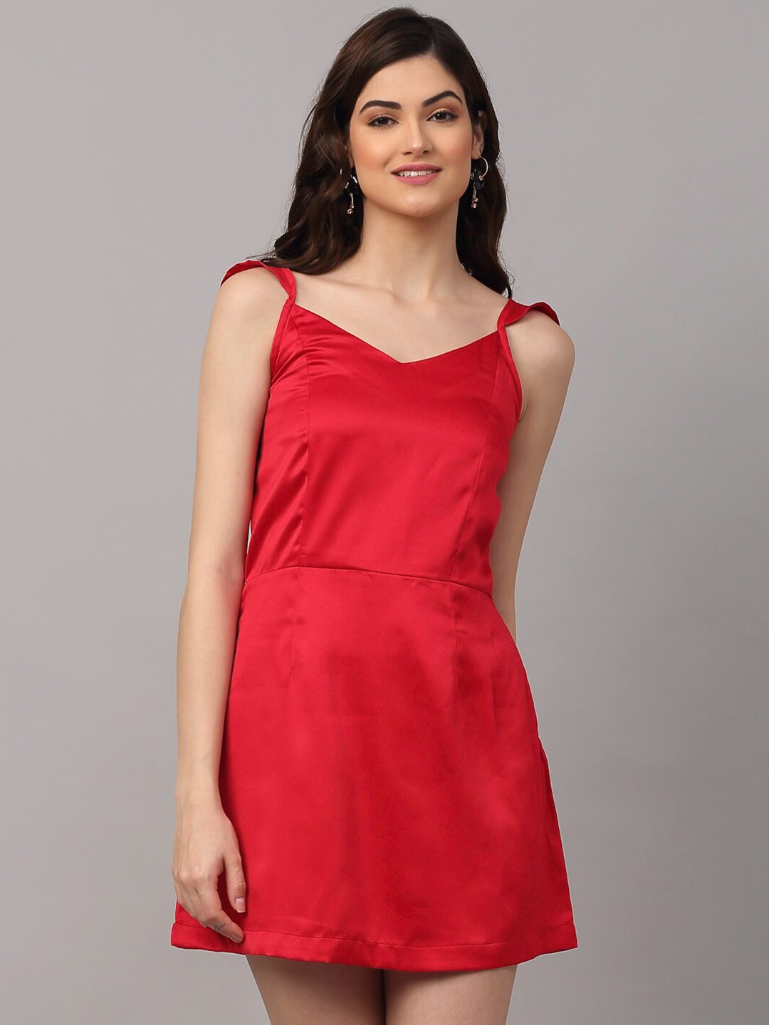 

NEUDIS Red Satin A-Line Mini Dress