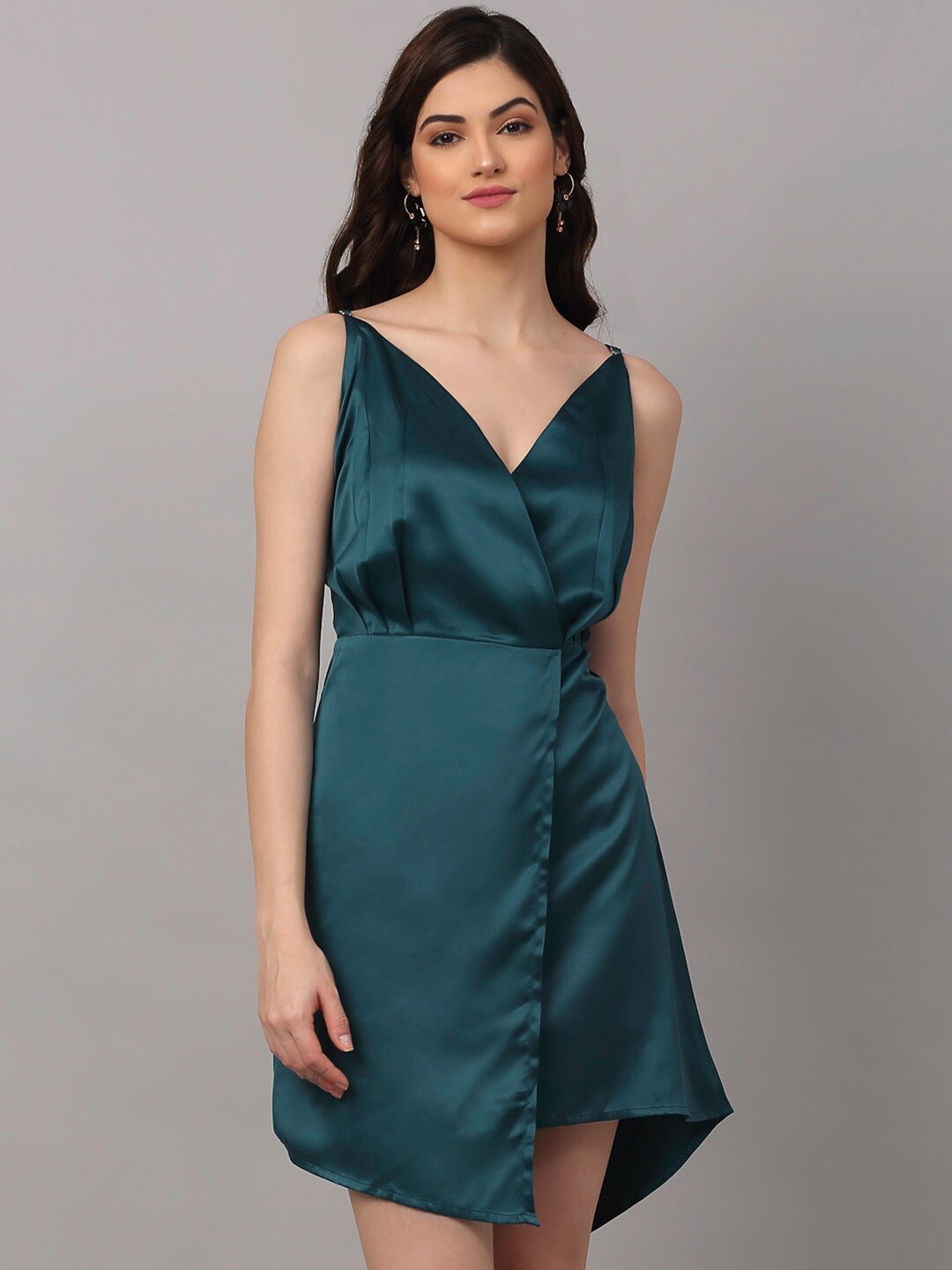 

NEUDIS Green Satin Wrap Dress