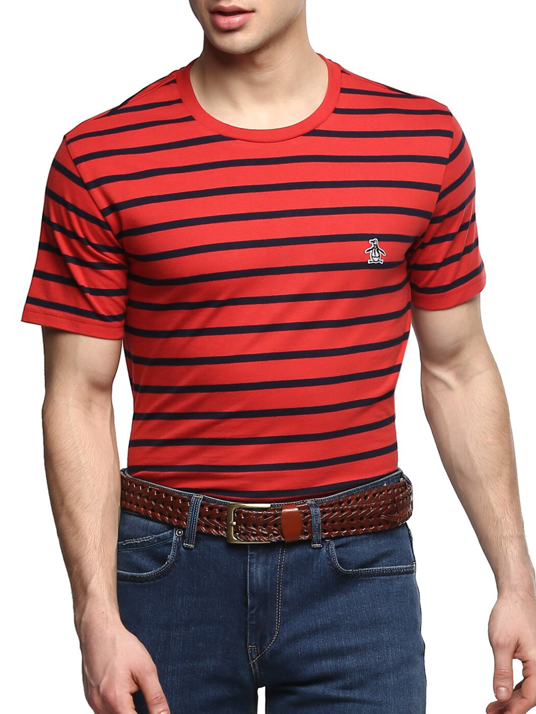 

Original Penguin Men Red Striped Pockets T-shirt