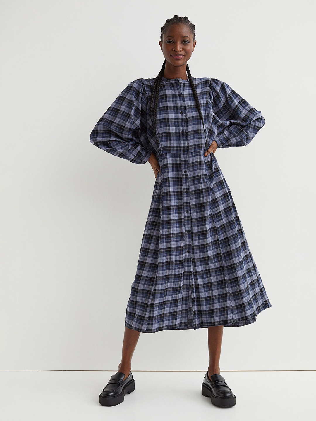 

H&M Women Checked Batwing-sleeved Dress, Purple