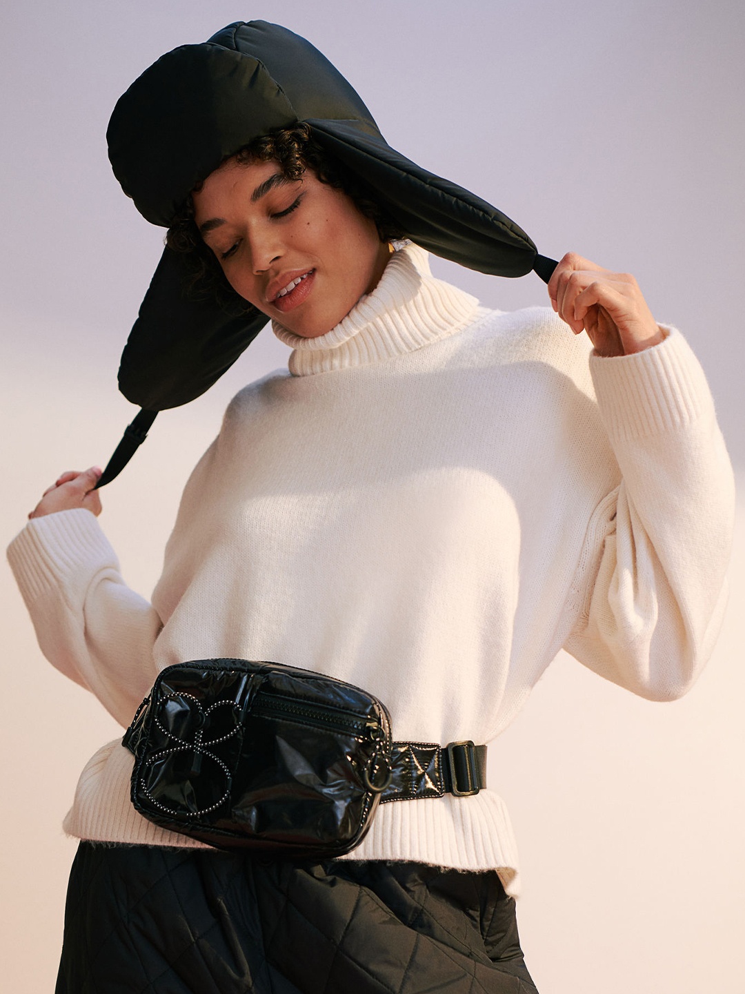 

H&M Women White Oversized Polo-Neck Jumper