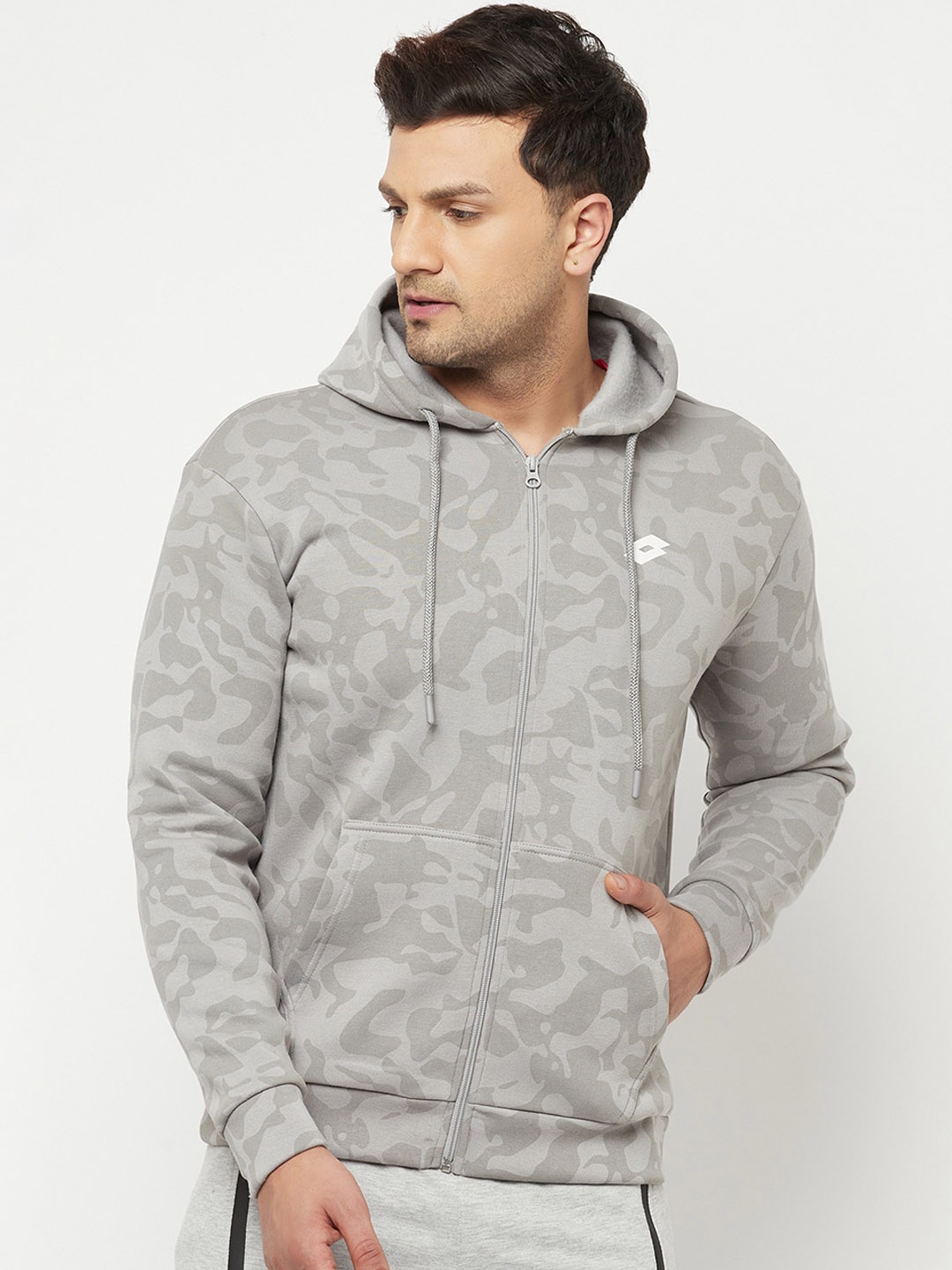 

Lotto Men Grey Camouflage Hooded Tailored Jacket