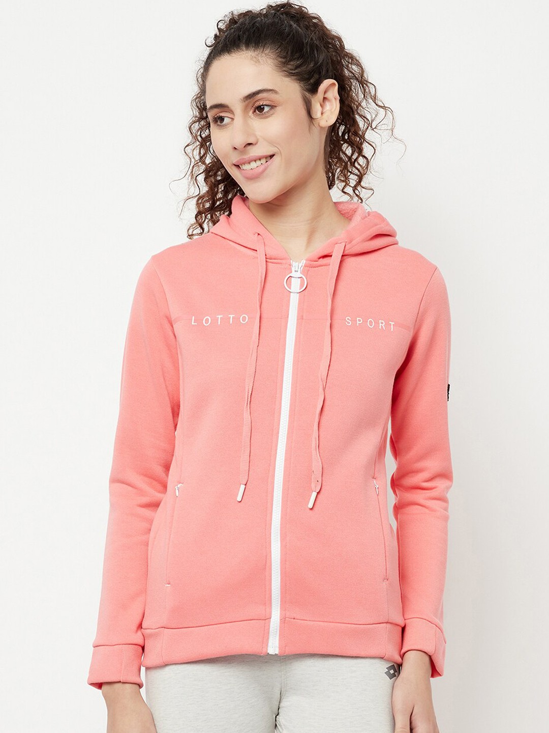

Lotto Women Pink Brand Logo Print Hooded Sweatshirt
