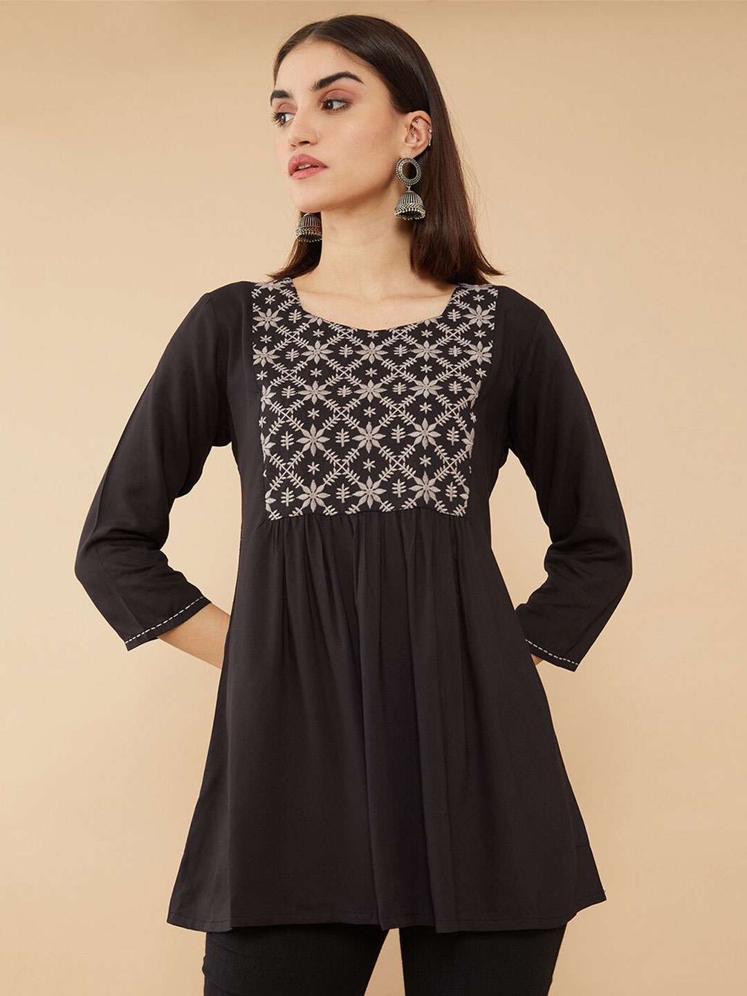

Soch Black & Grey Viscose Rayon Embroidered Tunic