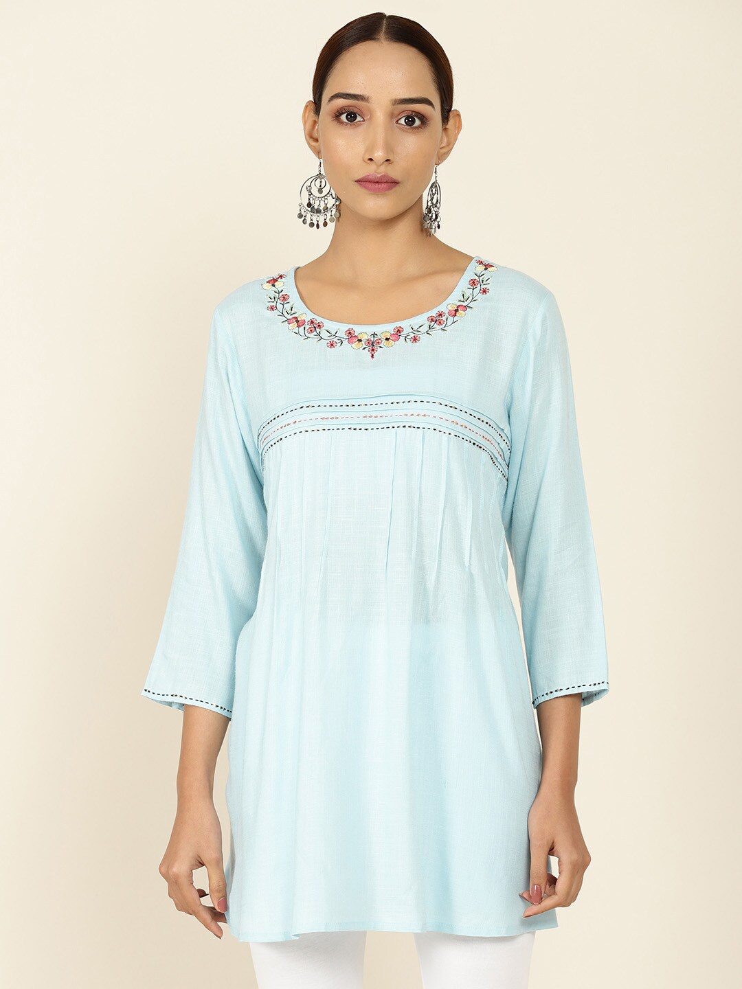 

Soch Blue & Red Viscose Rayon Embroidered Tunic