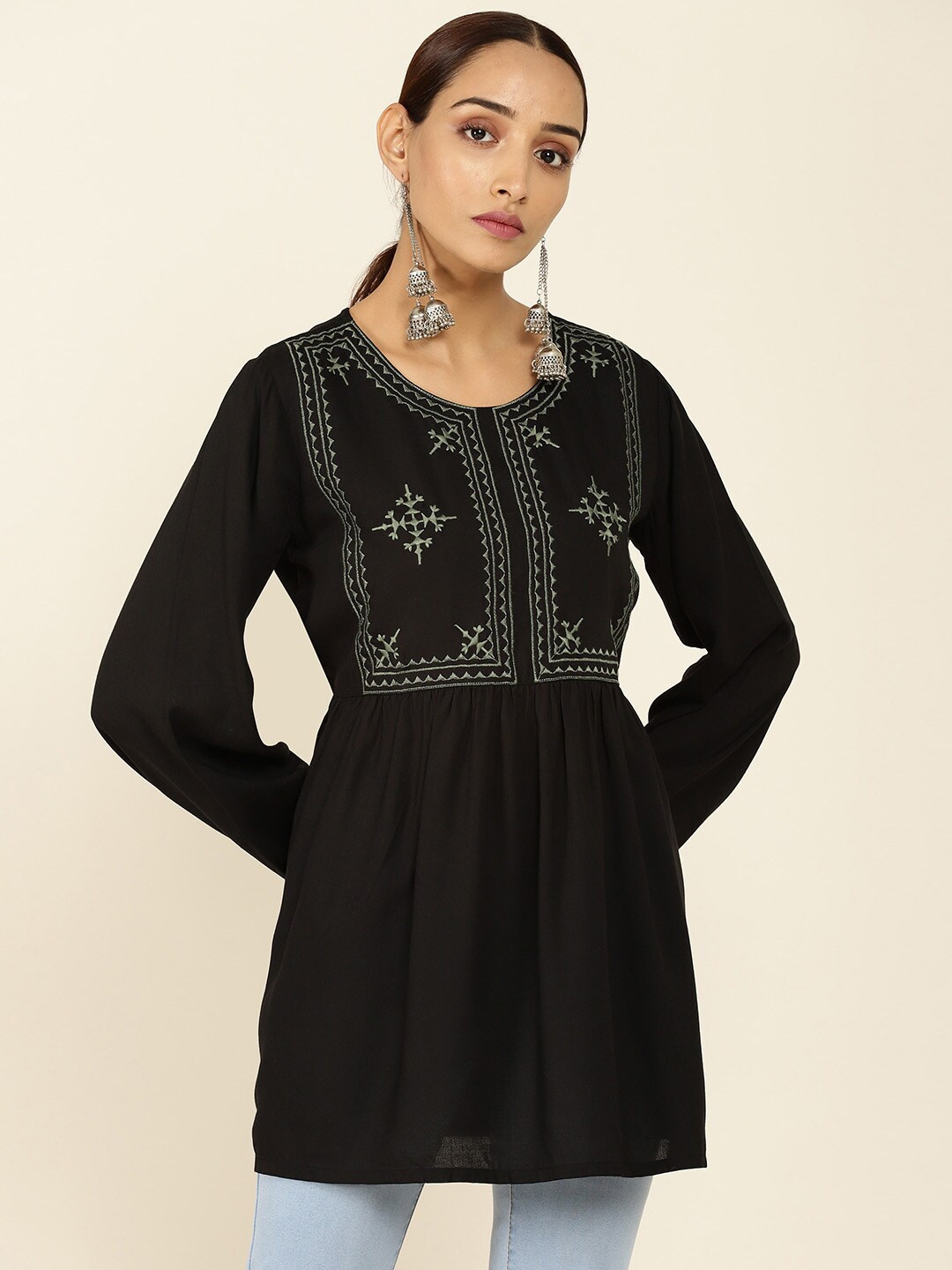 

Soch Black Viscose Rayon Embroidered Tunic