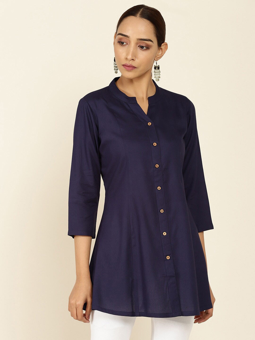 

Soch Navy Blue Viscose Rayon Mandarin Collar Tunic