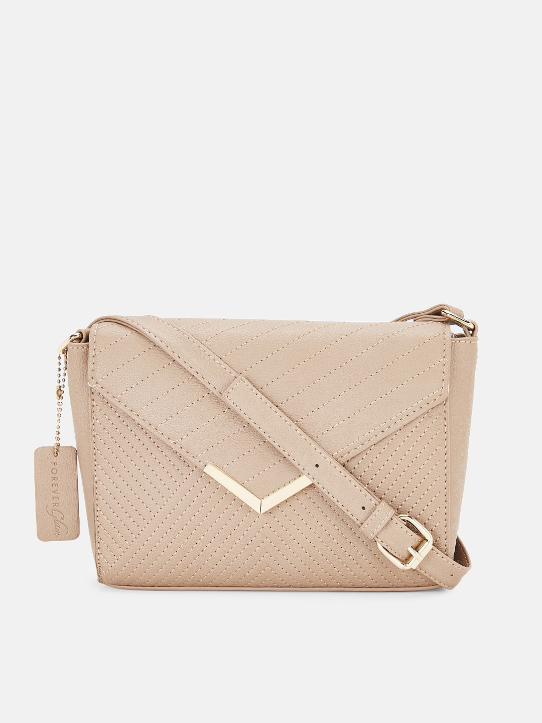 

Forever Glam by Pantaloons Beige PU Structured Sling Bag with Cut Work