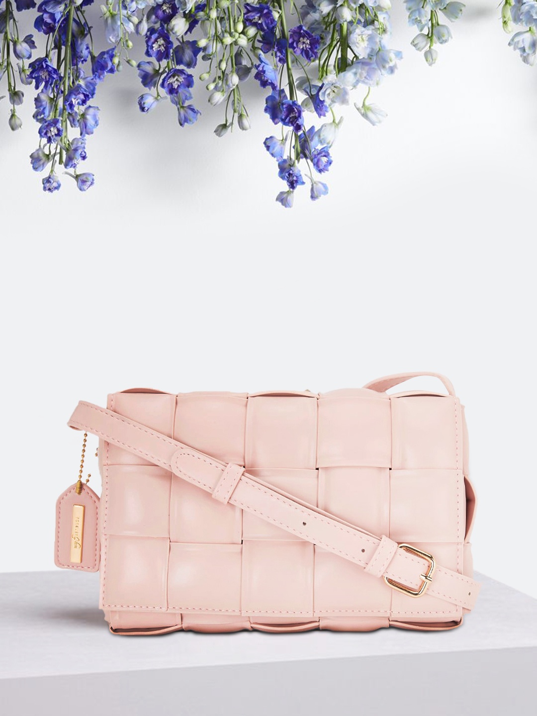 

Forever Glam by Pantaloons Pink Checked Structured Sling Bag