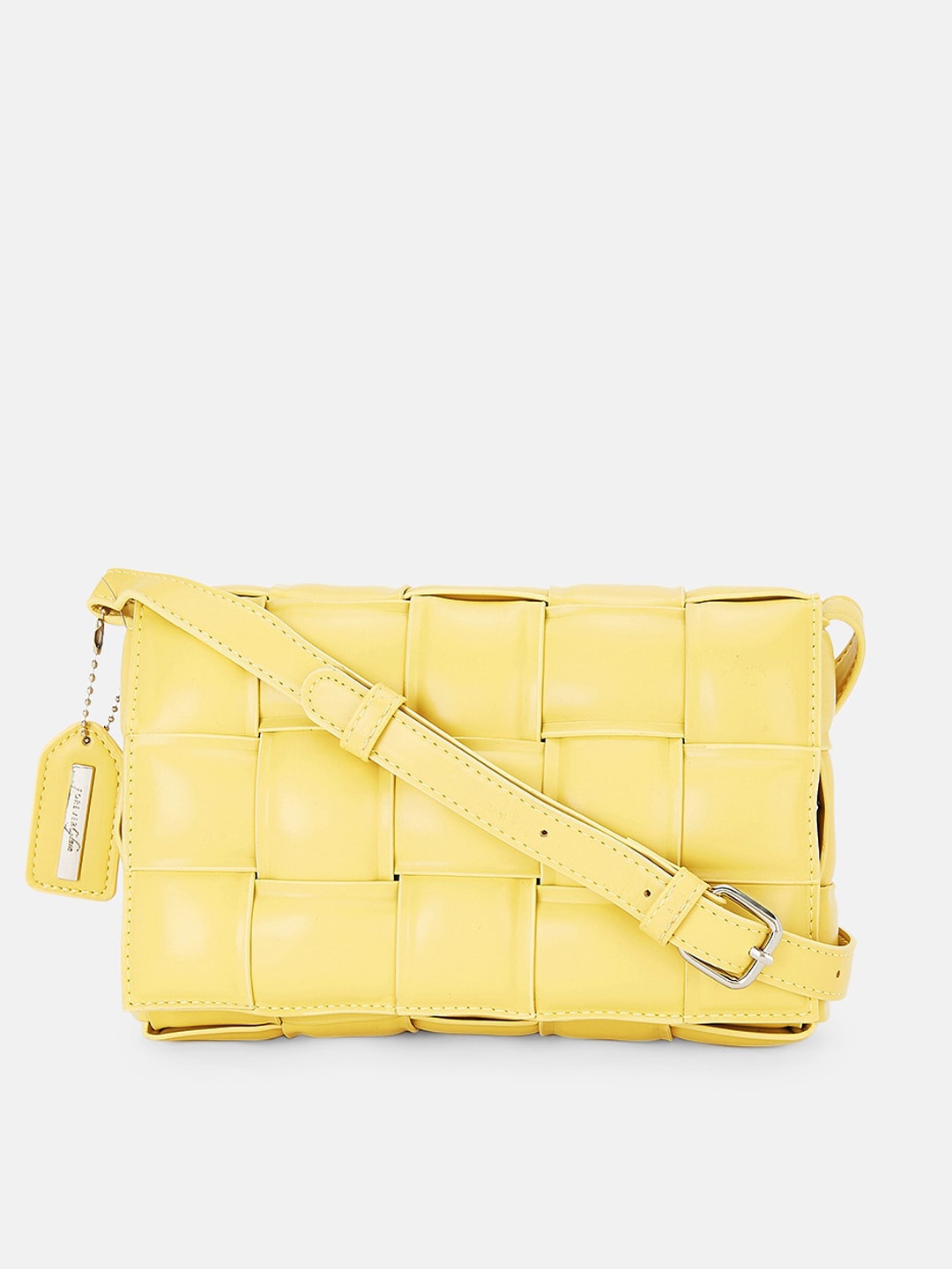 

Forever Glam by Pantaloons Yellow Checked Textured Bowling Sling Bag with Quilted