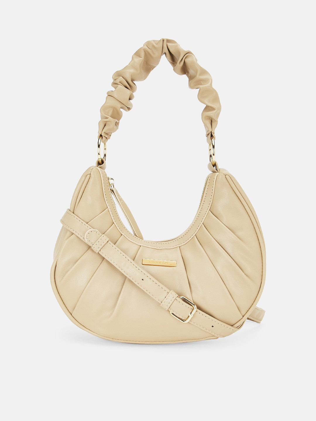 

Forever Glam by Pantaloons Beige PU Half Moon Hobo Bag