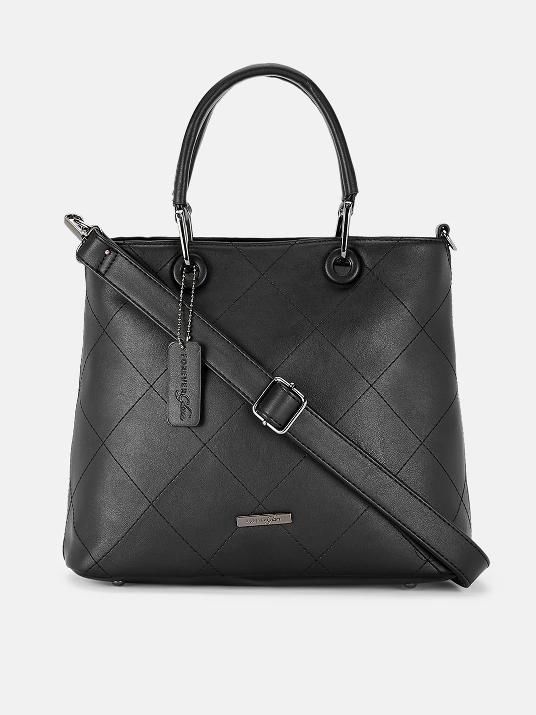 

Forever Glam by Pantaloons Black Textured PU Structured Handheld Bag with Quilted