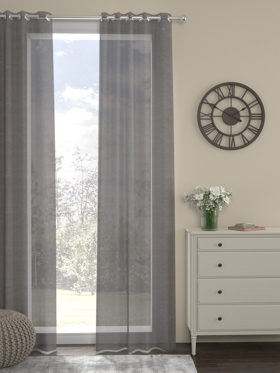 

ROSARA HOME Grey Sheer Long Door Curtain
