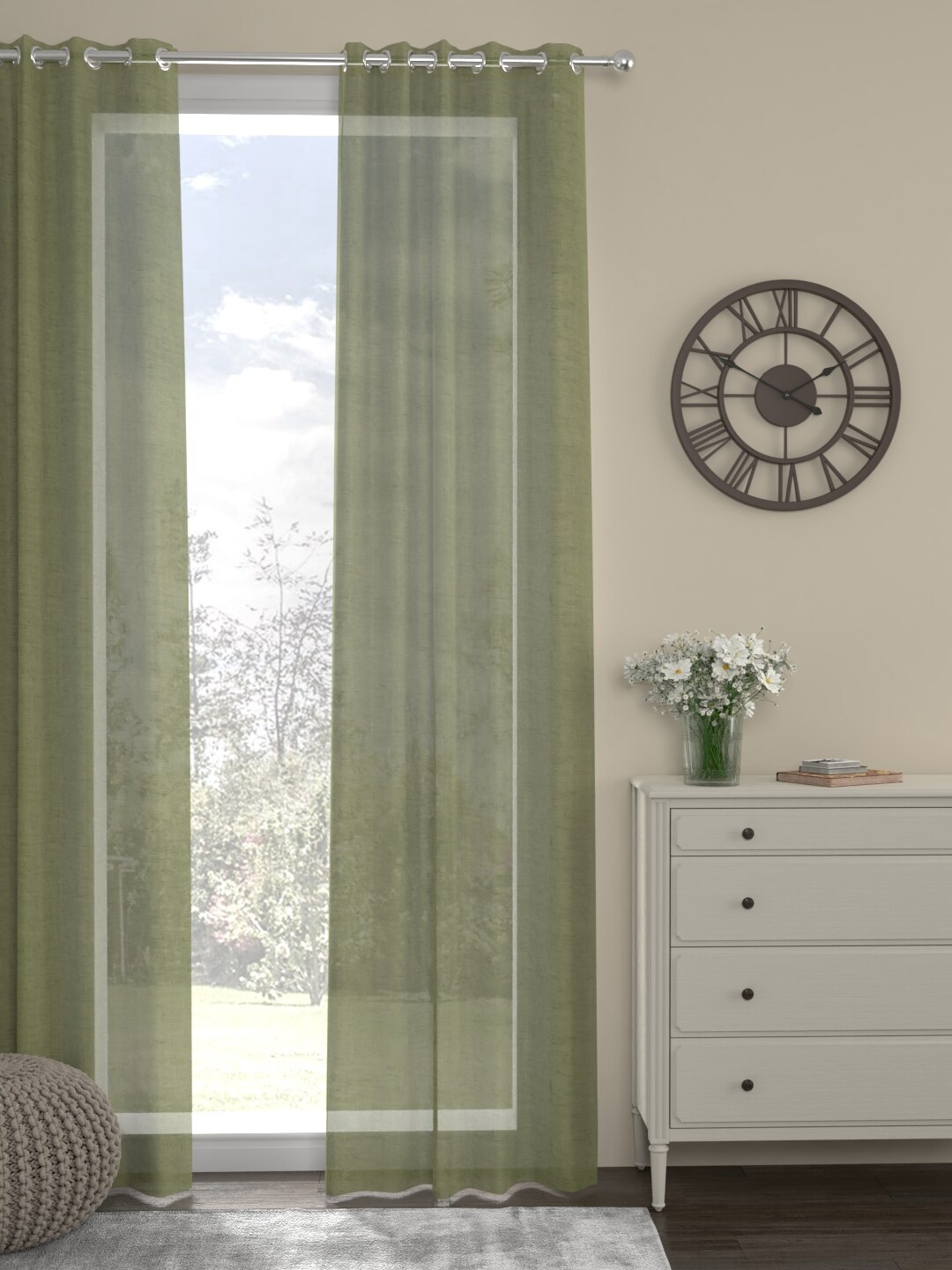 

ROSARA HOME Olive Green Sheer Door Curtain