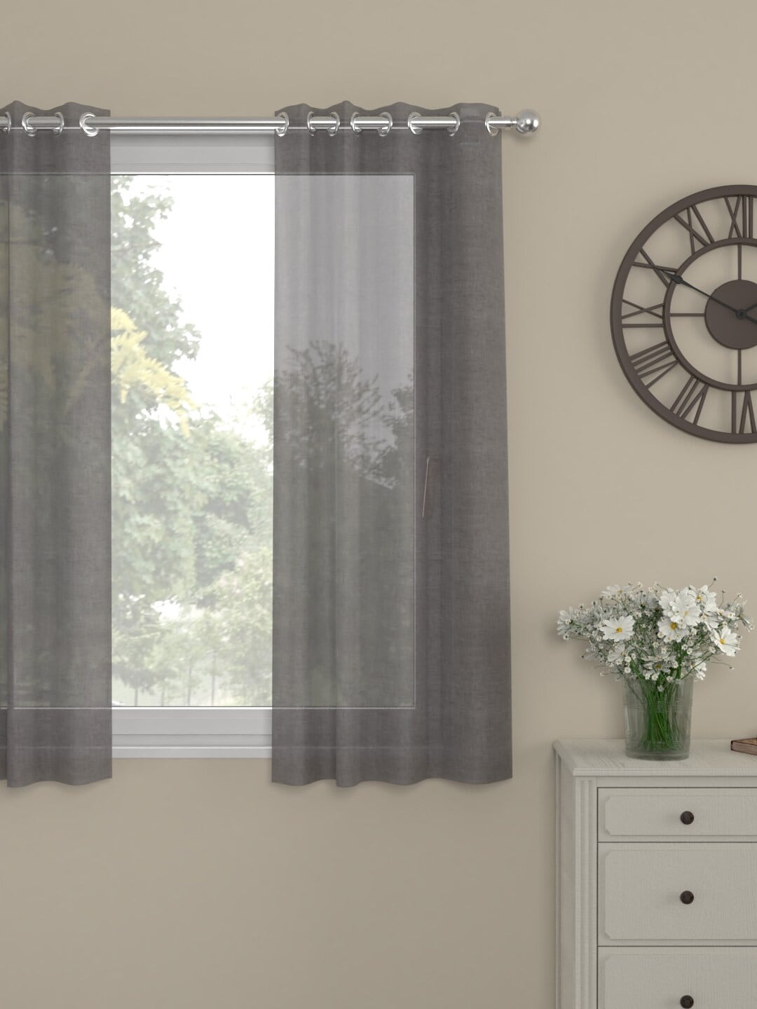 

ROSARA HOME Grey Sheer Window Curtain