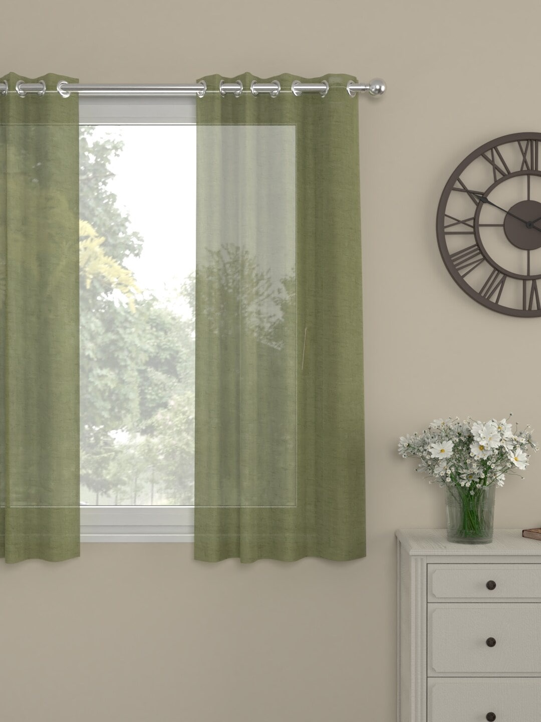 

ROSARA HOME Olive Green Sheer Window Curtain