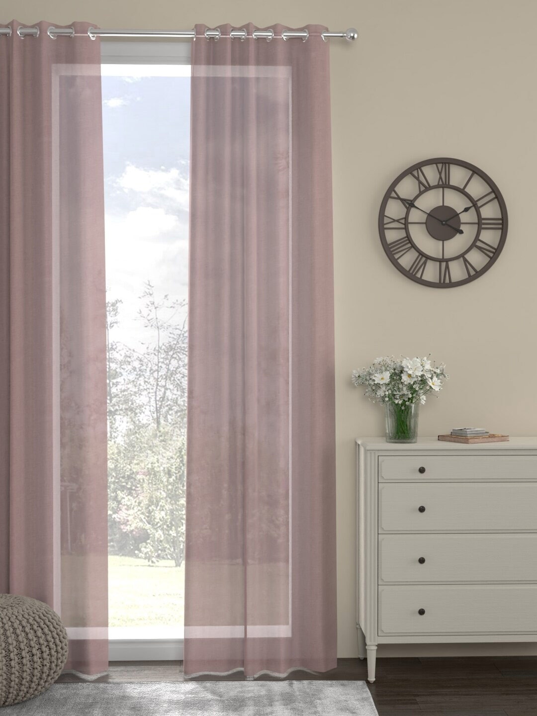 

ROSARA HOME Pink Sheer Long Door Curtain