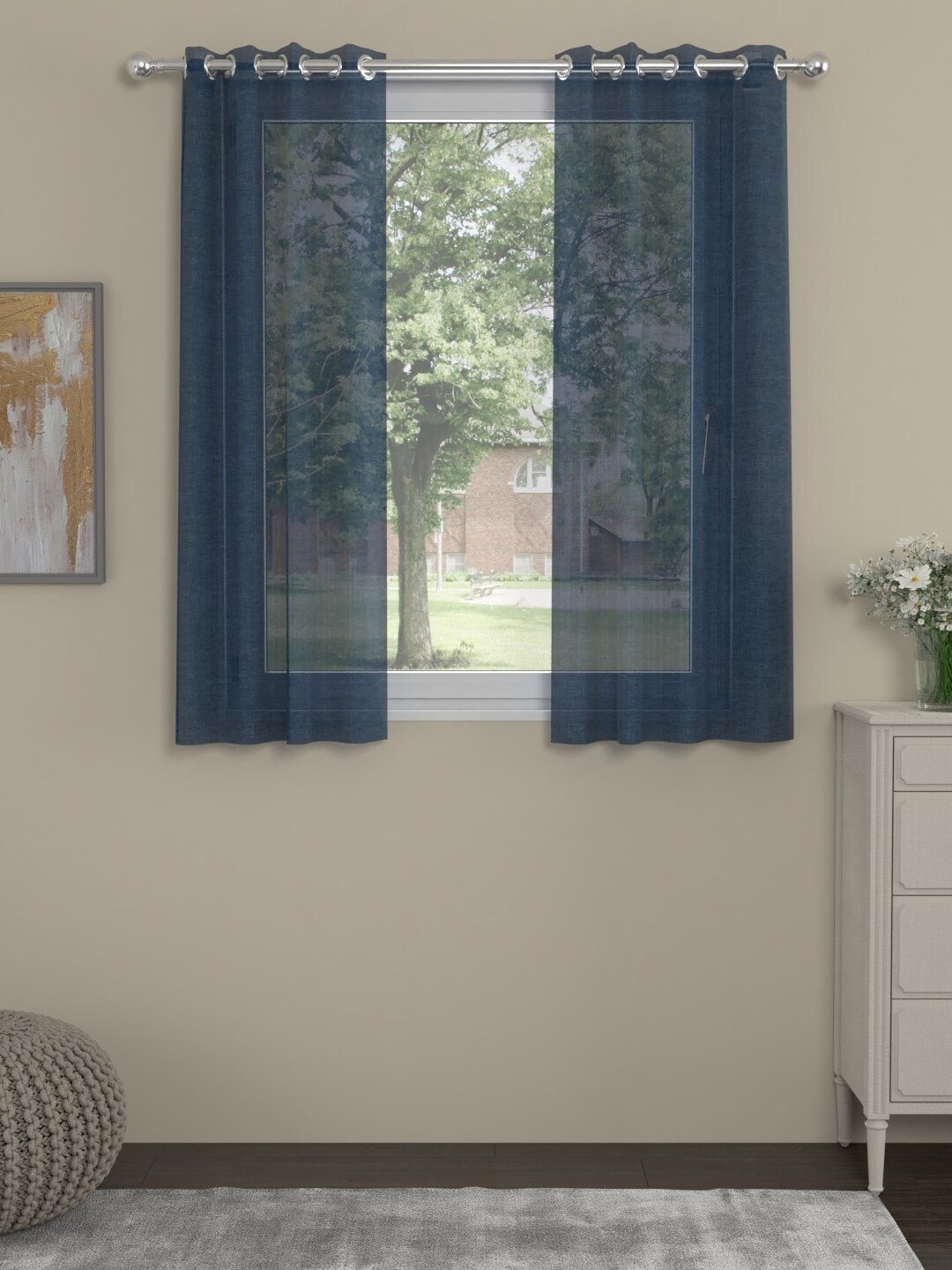 

ROSARA HOME Navy Blue Set of 2 Sheer Window Curtain