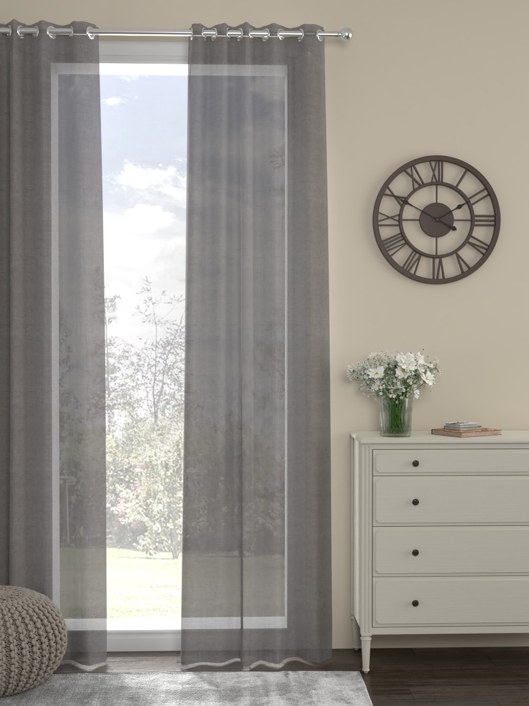 

ROSARA HOME Grey Sheer Door Curtain
