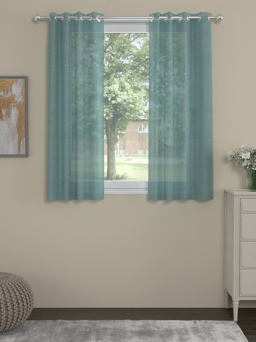 

ROSARA HOME Blue Set of 2 Sheer Window Curtain