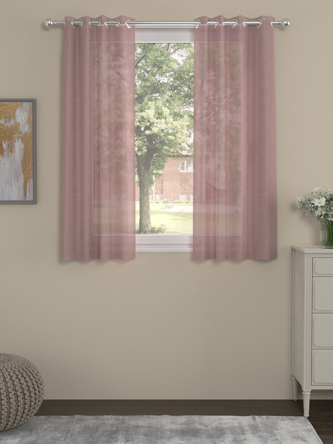 

ROSARA HOME Pink Set of 2 Sheer Window Curtain