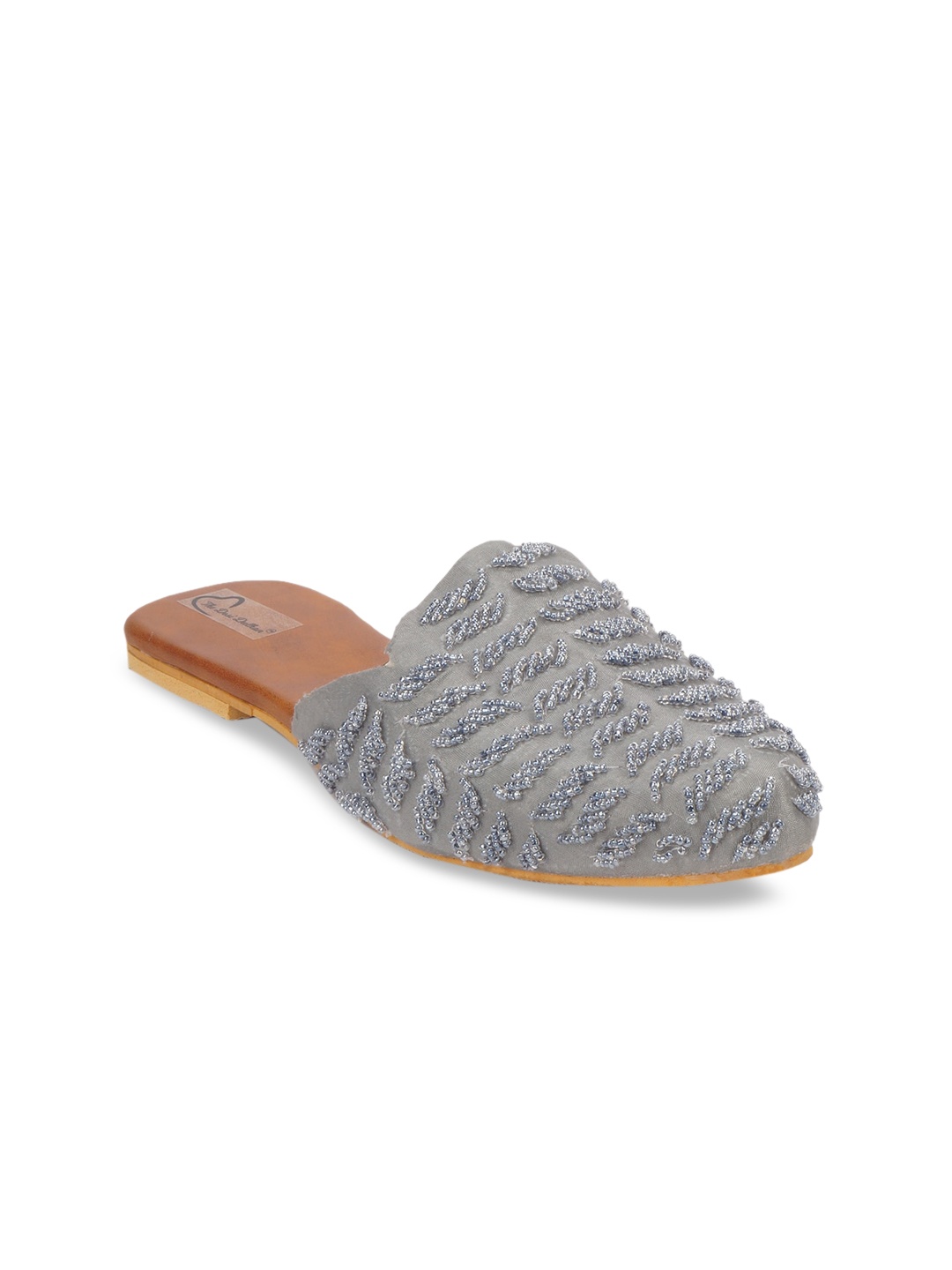 

The Desi Dulhan Women Grey Embellished Party Mules Flats