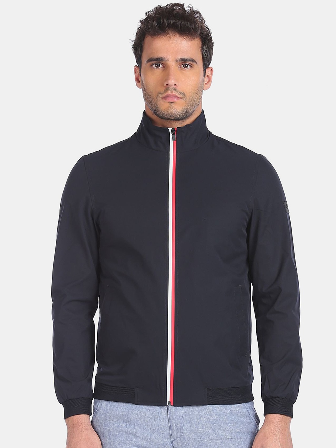 

Arrow Sport Men Navy Blue Red Bomber Jacket