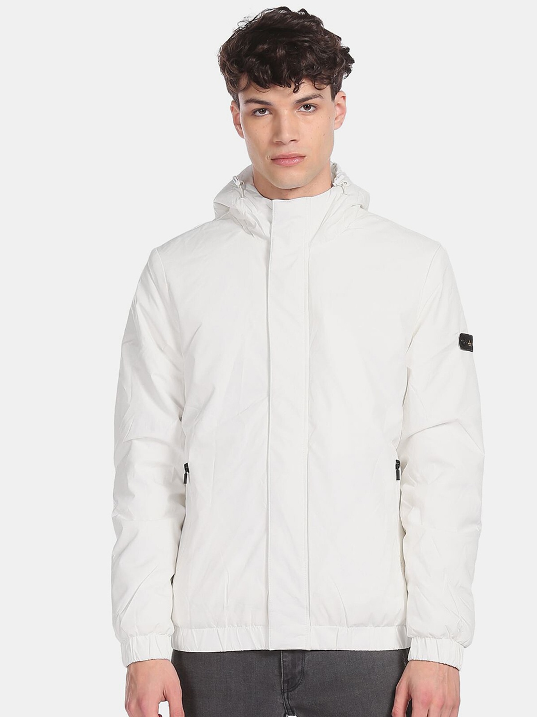 

Arrow Sport Men White Crop Bomber Jacket