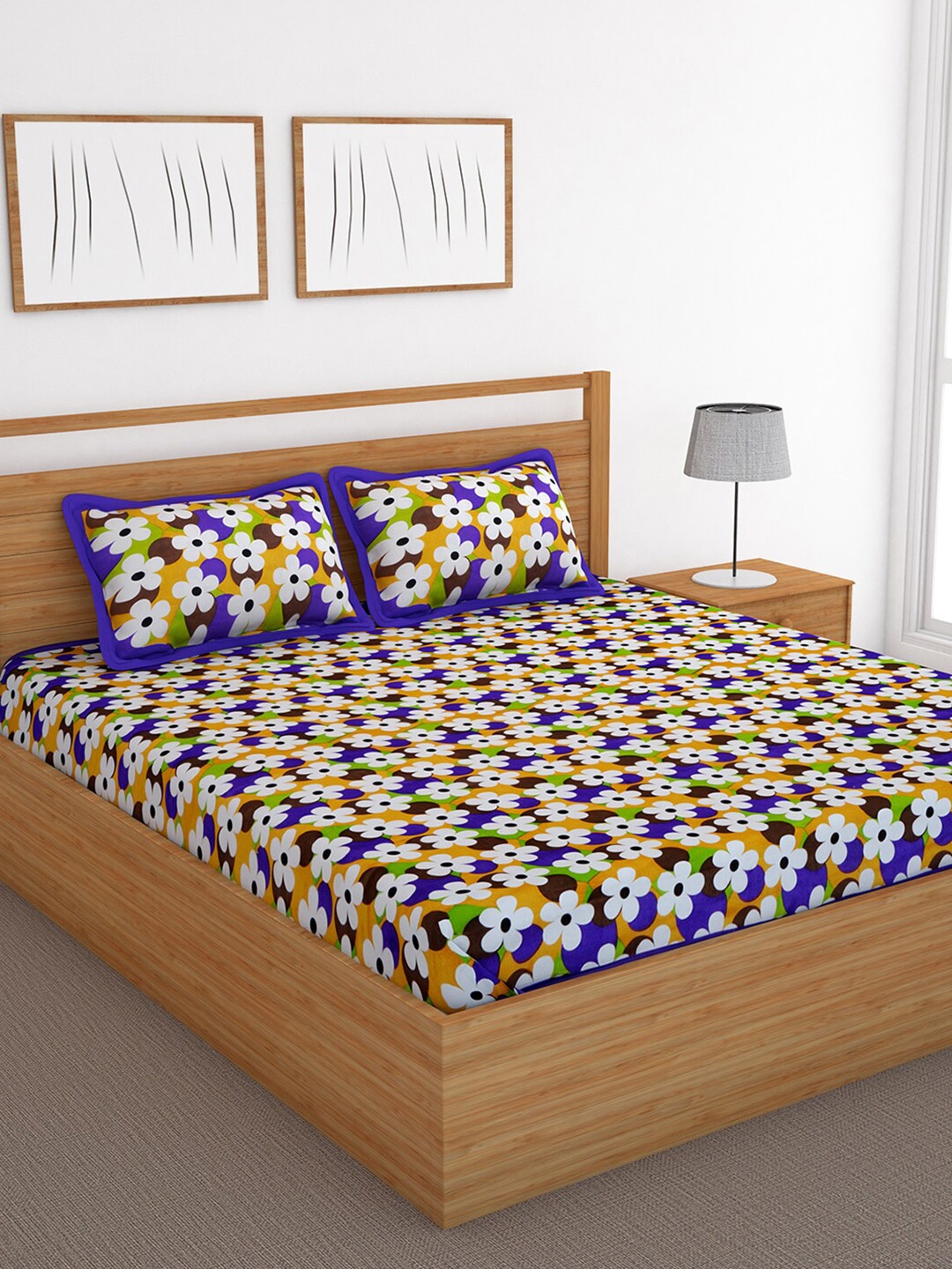 

Bedspun Blue & White Floral 120 TC Queen Bedsheet with 2 Pillow Covers