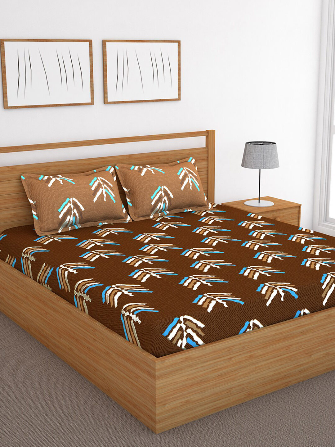 

Bedspun Brown & Blue 120 TC Queen Bedsheet with 2 Pillow Covers