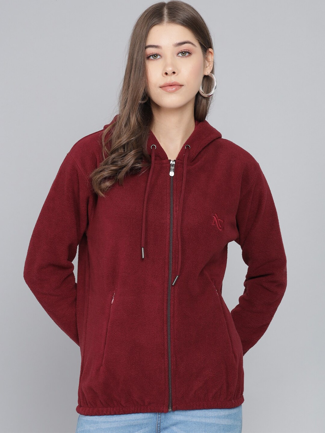 

ANTI CULTURE Women Maroon Hooded Sweatshirt