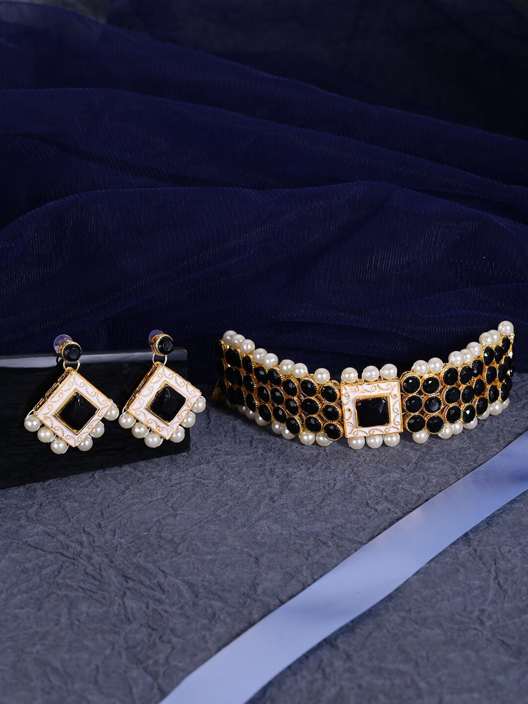 

LIVE EVIL Black & Off White Gold-Plated Choker Necklace